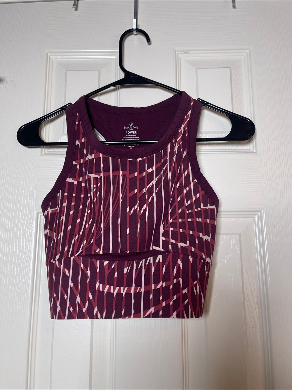 Sweaty Betty Burgundy and Cream Striped Power Crop Tank